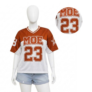Maillot de football américain personnalisé en mesh, col en V oversize, impression de numéro, respirant, unisexe, tee-shirt de sport, vêtements en gros OEM/ODM - Product Image 2