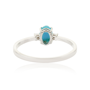 Latest Classic Style Oval Shape <b>Turquoise</b> & Round Cut Diamond Minimal <b>Ring</b> Simple 14K Pure White Gold Customized Bulk Jewelry - Product Image 6
