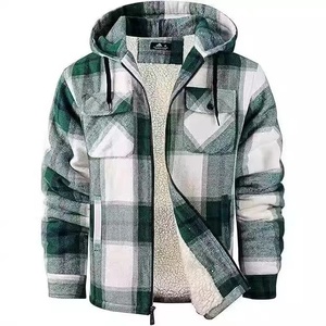 Unisex Flannel Shirt Jacket Canvas Plaid Cartoon Patchwork Full Zip Hoodie Winter Streetwear <b>Coat</b> - Product Image 4