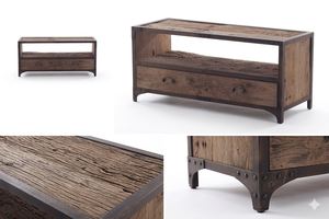 Mueble para TV Quini de Madera de Teca Maciza con Estructura de Acero, Estilo Rústico Industrial, Ecológico y Duradero, Consola de Entretenimiento para Sala de Estar - Product Image 5