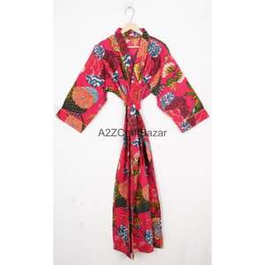 Bata Kimono 100% Algodón para Mujer, Sexy, Casual, con Estampado Floral, Cuello en V, Cierre con Cordón, Larga, para Dormir o Playa - Product Image 2