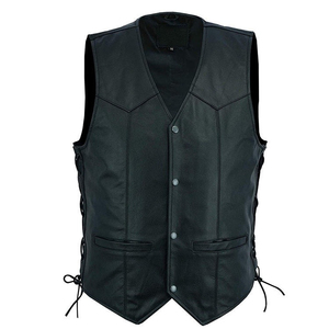 Men's PU <b>Leather</b> <b>Vest</b> Moto <b>Biker</b> Style V-Neck Button Closure Solid Color Autumn Outer Wear Regular Fit - Product Image 1