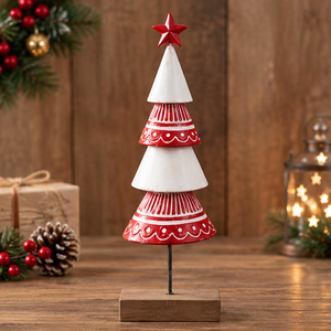 Pièce de décoration de Noël en métal Design arbre moderne en laiton AK rouge et blanc fini avec socle en bois pour décor de Noël/décor de table - Product Image 3