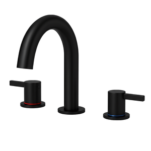 Robinet de lavabo noir mat de 8 pouces à double poignée, design 3 trous avec bec orientable à 360 degrés, robinet de lavabo avec siphon escamotable - Product Image 1