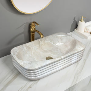 Lavabo de salle de bain d'hôtel en marbre naturel fait main, motif unique, écologique, durable, avec transfert d'eau, pour une touche d'art et de luxe - Product Image 4