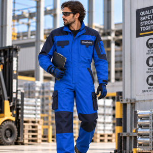 TWILSPORTS <b>Men's</b> Blue Work Coverall Polyester Abrasion Resistant Utility <b>Jumpsuit</b> Long Sleeve Mechanic Uniform - Product Image 3