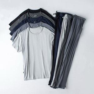 Conjunto de Pijama de Punto Modal Gris para Hombre, Camiseta de Manga Corta y Pantalones Largos, Ropa de Dormir Informal de Color Sólido para Usar en Verano - Product Image 1