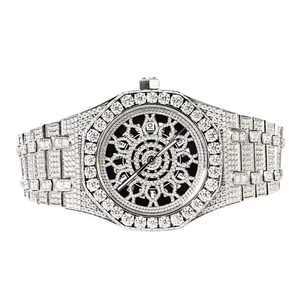 Reloj de Lujo para Hombre de Acero Inoxidable de Alta Gama, Completamente Adornado con Diamantes, Esqueleto, Patrón Geométrico Personalizado, Resistente al Agua - Product Image 2