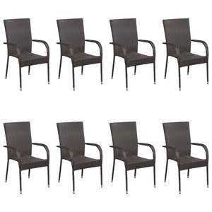 Grand ensemble de salle à manger en rotin PE marron, mobilier de jardin empilable - Product Image 2