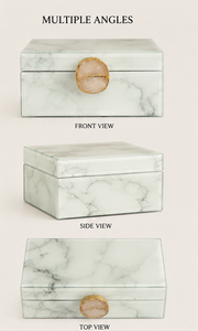 Cream <b>White</b> Glass Jewelry Storage Box Set with Natural Agate Accent <b>Gold</b> Edging Glossy Finish Decorative Keepsake Organizer - Product Image 2