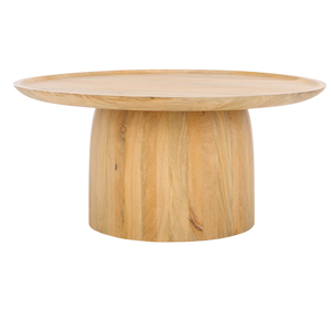 Mesa de Centro Moderna para Sala de Estar, Estilo Orgánico, Redonda, de Madera de Mango Sólida, Acabado Natural, Duradera, Fácil de Limpiar - Product Image 1