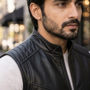 <b>Men</b> Leather <b>Vest</b> Featuring Soft Leather Material Classic Sleeveless Design Comfortable Fit Multiple Storage Pockets Strong - Product Image 5