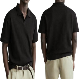 Wholesale Men's Black <b>Half</b> Sleeve for <b>Shirt</b> 100% Cotton Jersey Woven Solid Casual Front Logo <b>Button</b> Regular Fit 240g - Product Image 4
