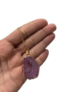 Collar de Cadena de Eslabones de Moda Unisex Hecho a Mano y Ecológico con Colgante de Ágata Negra Natural y Bisel Chapado en Oro y Plata, Estilo Clásico - Product Image 5