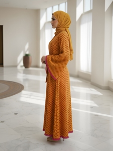 Abaya en coton pour femme, col rond, manches longues, longueur au sol, silhouette ample évasée, respirante, séchage rapide, légère, pour tenue décontractée ou de soirée - Product Image 4