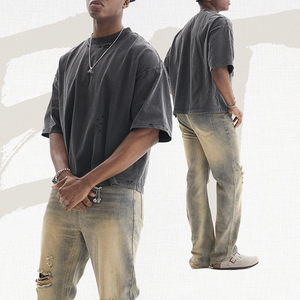 T-shirt Streetwear Homme Personnalisable Logo Coton Lourd 100% Coupe Oversize Vintage Effet Vieilli Court et Boxy 2026 - Product Image 3