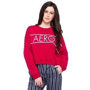 Sudadera Roja de Cuello Redondo para Mujer AERO, Manga Larga, Estampado de Letras, Ropa Casual, 100% Algodón Tejido, Transpirable, Estilo Otoñal - Product Image 1