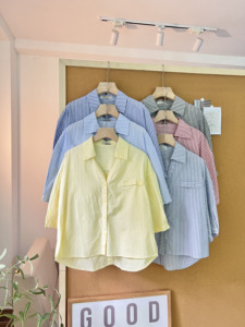 เสื้อเชิ้ตผู้หญิงลายทางทรงโอเวอร์ไซส์ แขนสั้น สไตล์เกาหลี ยี่ห้อ SUBICI S100 ขายส่ง เสื้อคลุมลำลองสำหรับฤดูร้อน - Product Image 1