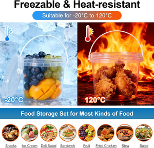 Contenedores de Plástico de Grado Alimenticio, Diseño Moderno, Tapas de Rosca, Asa, Reutilizables, para Almacenamiento de Snacks, Ensaladas, Salsas, Transparentes, Aptos para Congelador, Libres de BPA - Product Image 4