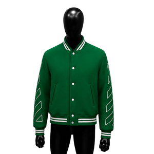MODERN GREEN VARSITY <b>JACKET</b> FOR <b>MEN</b> With Geometric Pattern And <b>White</b> Trim Regular Fit Casual Autumn Wear SMART CASUAL CONTEMPORA - Product Image 1