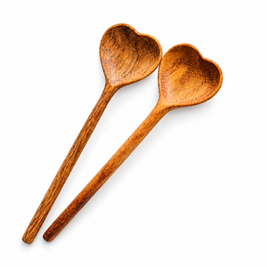 Acacia <b>Wood</b> <b>Heart</b>-Shaped Coffee Tea Serving Spoons 10ml Mirror Gold Plated Long Handle Asian Zen Minimalist Design Eco-Friendly - Product Image 1