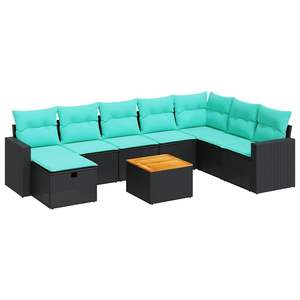 Juego de sofás de patio de ratán sintético negro de 9 piezas con cojines, muebles elegantes para exteriores - Product Image 2