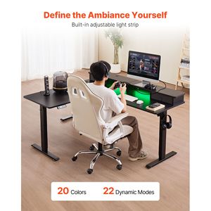 Scrivania da Gaming Angolare a L Regolabile Elettricamente con Doppio Gancio, Cassetti in Tessuto, Supporto CPU e Vano Porta Accessori a T - Product Image 5