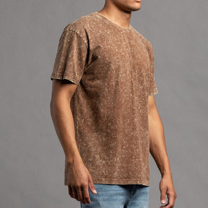 T-shirt en coton marron délavé pour homme, manches courtes, col rond, couleur unie, coupe classique, jersey tricoté - Product Image 2