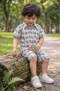 Nouvel ensemble deux pièces d'été pour bébés garçons, chemise à manches courtes et short en coton imprimé oiseaux, tenue formelle - Product Image 2