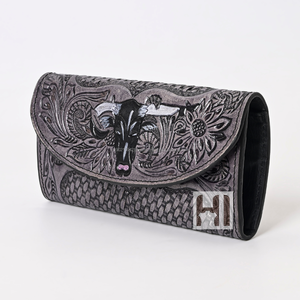 Long Natural Cowhide Leather <b>Wallet</b> Vintage Trifold - Product Image 3