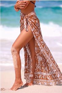 Boho Floral Print Maxi <b>Wrap</b> Dress Loose Sleeveless Chiffon Summer <b>Beach</b> Casual Style With Slit Hem - Product Image 3