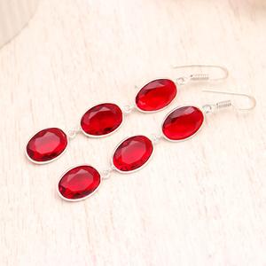 925 Sterling <b>Silver</b> Red Garnet Long Drop <b>Earrings</b>, Oval Cut Multi Stone <b>Dangle</b> <b>Earrings</b>, Natural Garnet Gemstone Jewelry for Wom - Product Image 1
