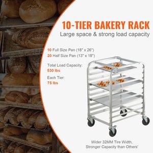 Carrello Portateglie Commerciale a 10 Livelli con Ruote Frenanti in Alluminio per Panetteria, Hotel e Stoccaggio di Teglie Semipienne - Product Image 3
