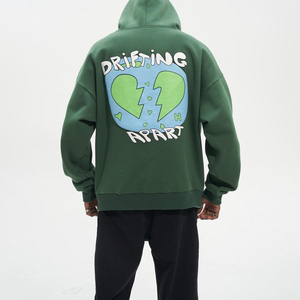 Sudadera con Capucha Oversize de Forro Polar Verde para Hombre con Estampado 'Heartbreak Never Heals' y Logo Trasero, Manga Regular, Ideal para Otoño - Product Image 4