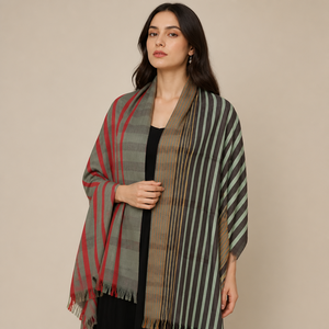 Écharpe pour femmes en laine et soie à carreaux, longue, luxueuse, respirante, légère, toutes saisons - Product Image 5
