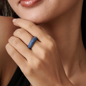 Custom High End Full Pave Setting Blue Sapphire Chunky Dome Ring K14 Solid White <b>Gold</b> Fine Unisex Wedding Jewelry Manufacturer - Product Image 2