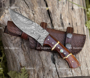 Cuchillo de Caza de Hoja Fija de Acero de Damasco con Mango de Madera, Punta Clip, Filo Recto, Grado Industrial, Supervivencia al Aire Libre, 8 Pulgadas de Longitud Total - Product Image 4