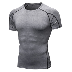 Camiseta Deportiva de Manga Corta para Hombre, Cuello Redondo, Ajustada, de Secado Rápido, Tejido de Punto, Color Gris Sólido, Poliéster, Ropa Deportiva de Excelente Calidad - Product Image 2