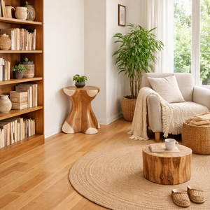 Organic Modern Solid Suar Wood <b>Side</b> <b>Table</b> Sculptural Handcrafted Durable Accent <b>Table</b> <b>Rustic</b> Style Natural Grain Wood - Product Image 5