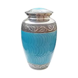 Urna Funeraria de Aluminio Estilo Americano, Tamaño y Forma Personalizados, Color Azul Cielo y Plateado, para Cenizas Humanas de Adultos - Product Image 1