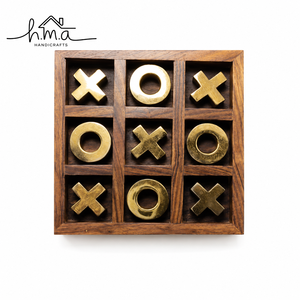 <b>Brown</b> Wooden Tic Tac Toe Board Game With Brass Gold Cross And Ring Pieces Square Shape Glass Top <b>Storage</b> <b>Box</b> Decor Set - Product Image 4