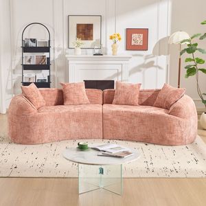 Divano Curvo Rosa Comprimibile, Stile Nordico Creativo, Morbido e Confortevole per Diverse Scenari nel Soggiorno - Product Image 5