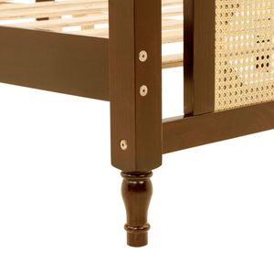 Letto matrimoniale in legno di pino con testiera e pediera in rattan noce, piattaforma centrale rinforzata - Product Image 6