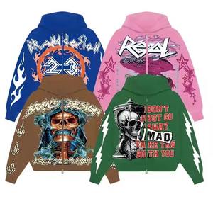Custom <b>Full</b> Zip Graphic Hoodie Mens Y2K <b>Skeleton</b> Print Heavyweight Oversized Fleece Sweatshirt Streetwear <b>Full</b> Zip Up Hoodies - Product Image 1