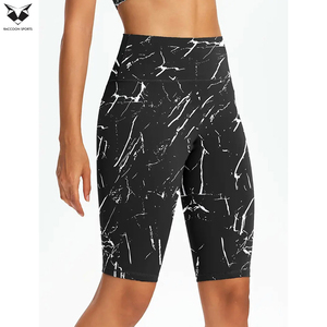 High-Waisted Yoga Shorts Marble Print Compression Workout, Quick-Dry Stretchy Tummy Control Fitness Wear Ladies Shorts - Product Image 4