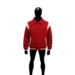 Blouson universitaire rouge et crème de qualité supérieure pour hommes – Fermeture éclair frontale, style décontracté streetwear, vêtement d'extérieur, vente en gros, meilleure qualité, molleton doux et confortable - Product Image 1