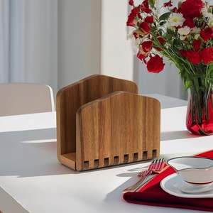 Modern wooden rectangular <b>napkin</b> <b>holder</b> featuring vertical standing slots kitchen table decor medium size minimalist design - Product Image 2