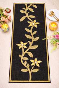 Black <b>Gold</b> Beaded <b>Table</b> <b>Runner</b> Rectangle Fabric Glam Handmade Mats & Pads - Product Image 3