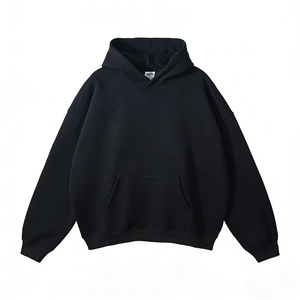 เสื้อฮู้ดโอเวอร์ไซส์ผู้ชาย ผ้าฟลีซ สีดำล้วน ดีไซน์กระเป๋าแบบลำลอง ความยาวปกติ ผลิตจากโพลีเอสเตอร์/คอตตอน ถักทอสำหรับฤดูหนาว - Product Image 1