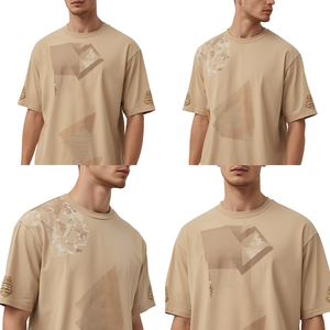 Camiseta de Lujo para Hombre con Hombros Caídos y Diseño Gráfico de Geometría del Desierto, Ajuste Moderno y Relajado - Product Image 3